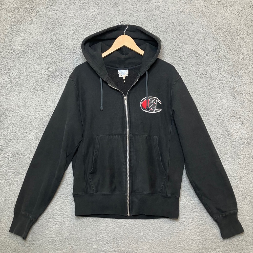 VTG Champion Reverse Weave Hoodie Men S Black Full Zip Heavy Cotton Grunge Baggy